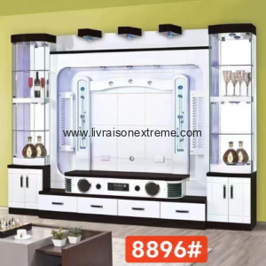 Meuble TV Mural 88– “Finition blanche avec accents noirs, style moderne et raffiné”