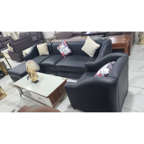 Canapé en forme L- – “Finition élégante en tissu gris premium” – Image 2