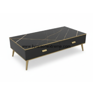 Table Basse de Prestige 1.2 m "Éclipse Noire" – Finition Marbre & Or - 30