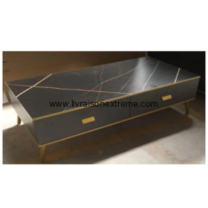 Table Basse de Prestige 1.2 m "Éclipse Noire" – Finition Marbre & Or - 30