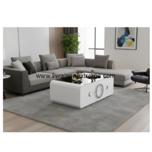 Table Basse Design "Crystal Ring" (1.2 mètre) – Blanc Laqué & Verre Trempé -81