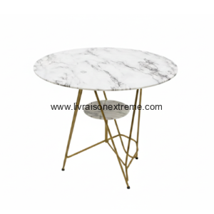 Table Table basse premium V0 – “ Plateau rond avec motif marbré blanc et gris”