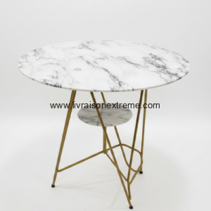 Table Table basse premium V0 – “ Plateau rond avec motif marbré blanc et gris”