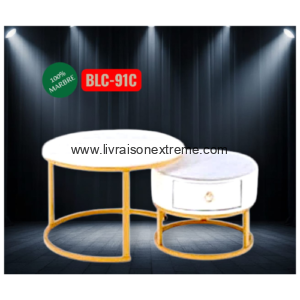 Table double basse Plateau marbre – Avec tiroir intégré Lvxep -91C – “Élégance & Fonctionnalité”