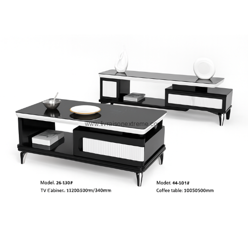 Meuble TV et table " Harmonie Noir & Blanc" lvxtn-66