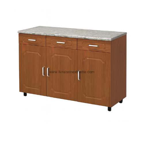 Armoire (Buffet) de Cuisine “Granito Bois” - (3 tiroirs + 3 compartiments) - lvxtan 006C