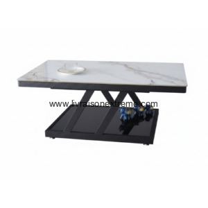 Table Basse LVX TAN A252 – 1,2 m (Marbre + Verre Noir/Blanc)