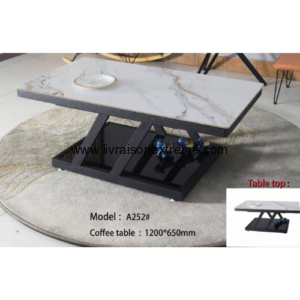 Table Basse LVX TAN A252 – 1,2 m (Marbre + Verre Noir/Blanc)