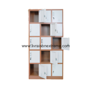 Armoire avec 15 portes – structure marron clair, portes blanches