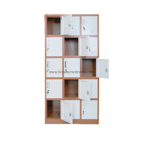 Armoire avec 15 portes – structure marron clair, portes blanches