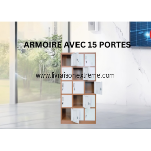 Armoire avec 15 portes – structure marron clair, portes blanches
