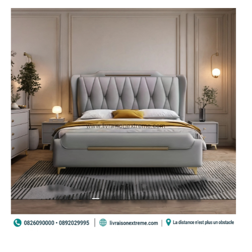 Lit luxe gris capitonné – Image 2