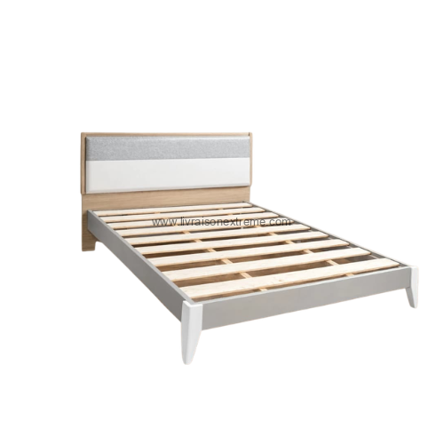 Lit Moderne en Bois avec Tête de Lit Rembourrée