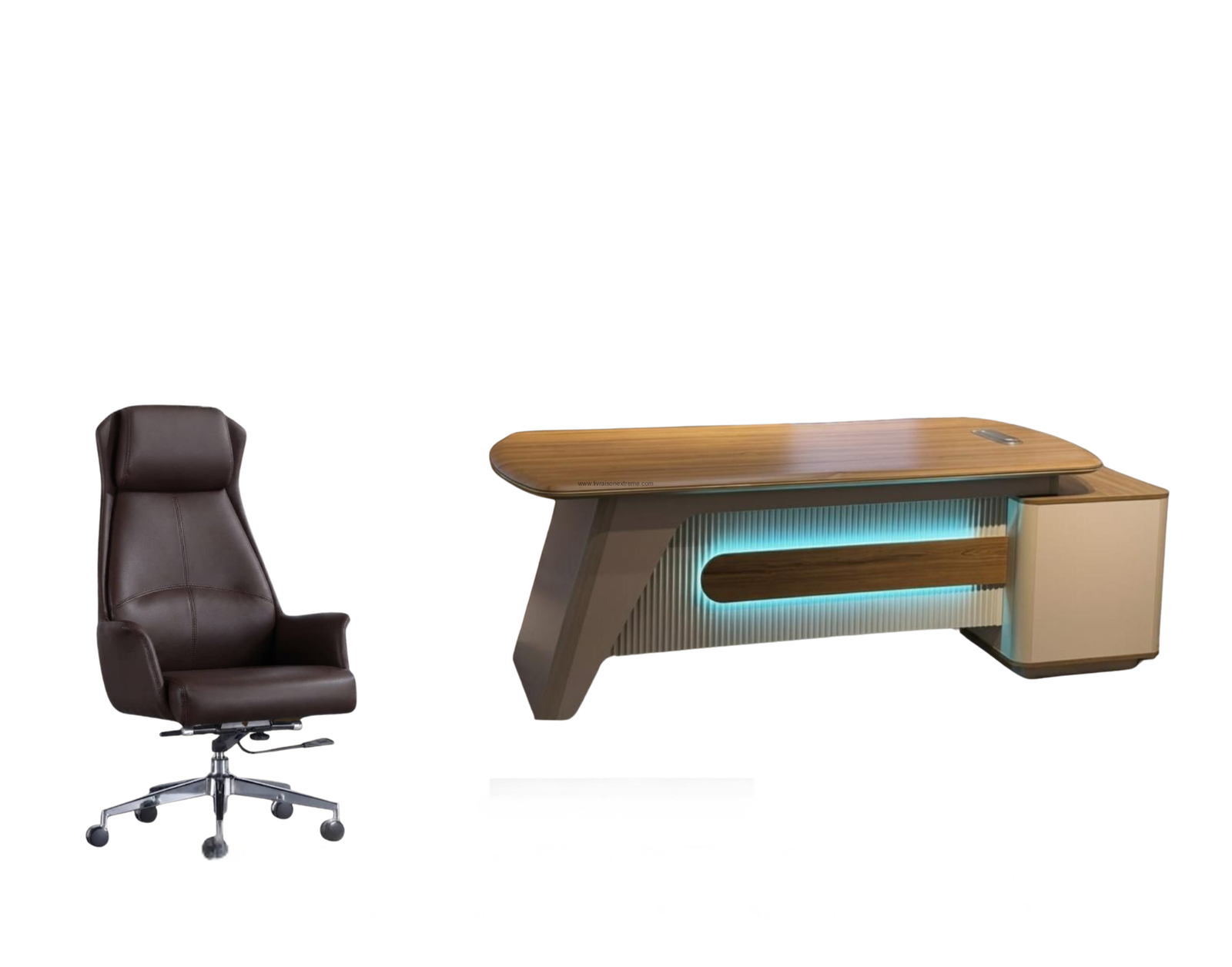 Ensemble bureau Futuristic LED & Chaise Cuir Chocolat (2M )