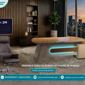 Ensemble bureau Futuristic LED & Chaise Cuir Chocolat (2M )