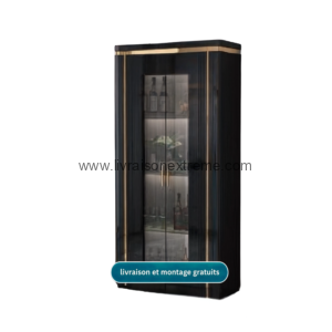 Vitrine Haute Galbée & Striée – Noir et Or