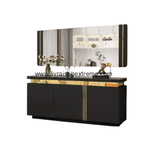 Ensemble buffet moderne avec miroir mural – Noir mat et or