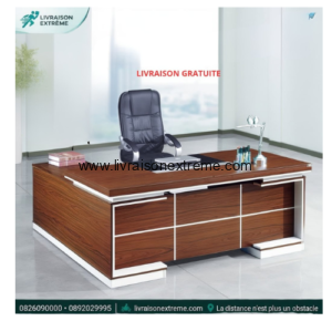 Table de Bureau de direction moderne Executive – Bois Noyer et Cadre Blanc