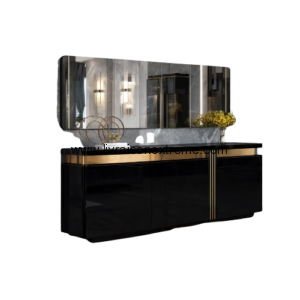 Ensemble Buffet Moderne avec Miroir Mural – Noir Gloss et Or