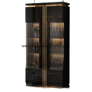Vitrine Haute de Luxe – Noir Laqué et Or