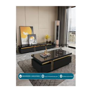 Ensemble salon exécutive noir et or – meuble TV (2M) et table basse (1,3 m)