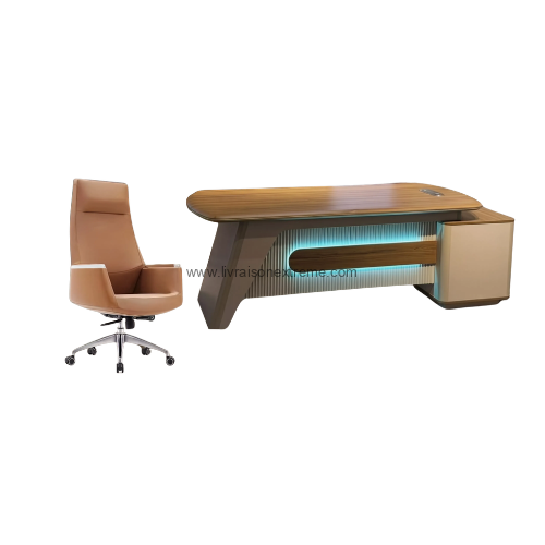 Ensemble bureau Futuristic LED et chaise cognac (2 m)