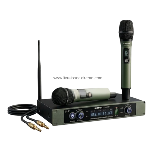 Système de microphones sans fil UHF professionnel multi-émetteurs.