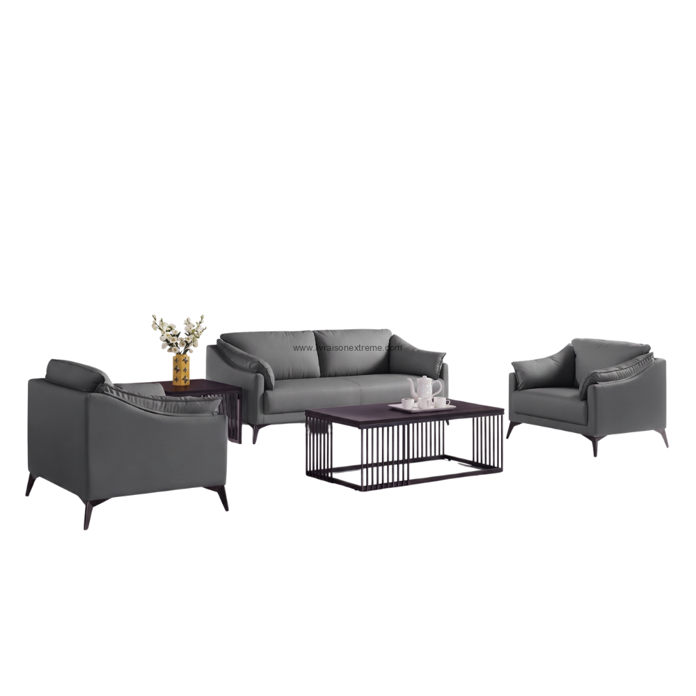 Ensemble Salon Milano Prestige – Cuir Gris & Métal Noir