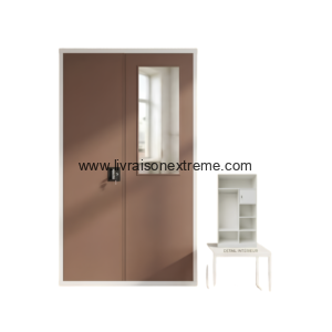 Armoire métallique 2 portes avec miroir (Marron / Blanc)