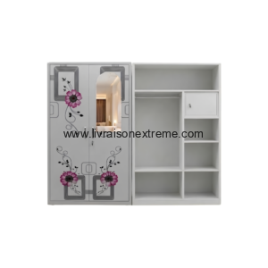 Armoire métallique 2 portes avec miroir et motifs floraux