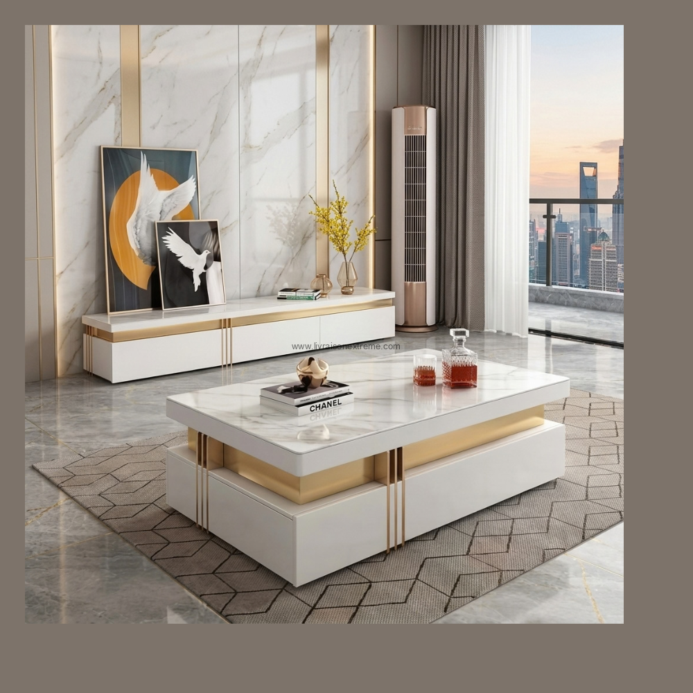 Ensemble meuble TV et table basse contemporain de luxe – Image 2