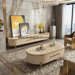 Ensemble meuble TV et table basse ovales de luxe contemporain