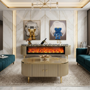 Ensemble meuble TV avec cheminée électrique intégrée et table basse de luxe